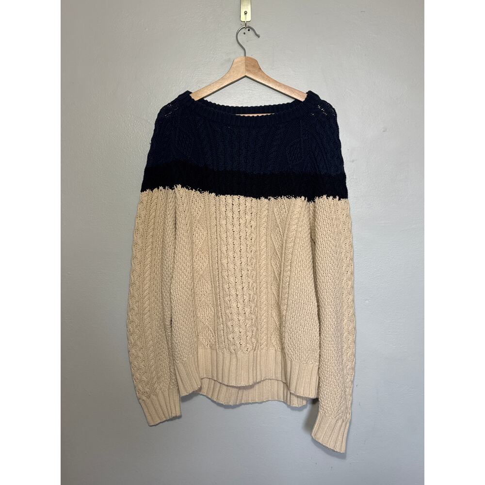 Men's Size XL Vintage L.L. Bean Signature Blue Cream Striped Heavy Knit Sweater